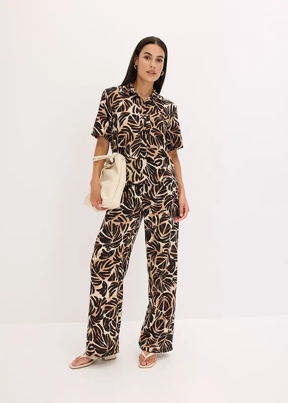 Gedessineerde blouse in linnnlook, bonprix