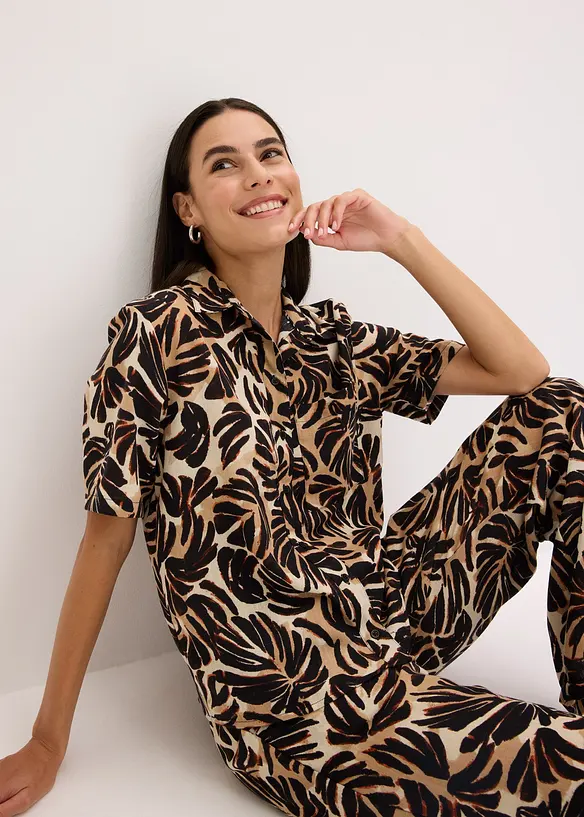 Gedessineerde blouse in linnnlook, bonprix