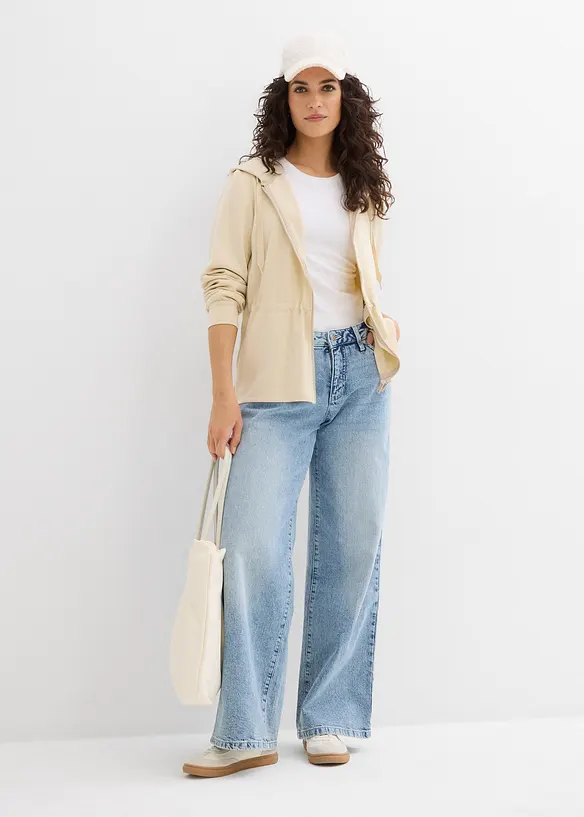 Sweatvest met capuchon en elastiek, bonprix