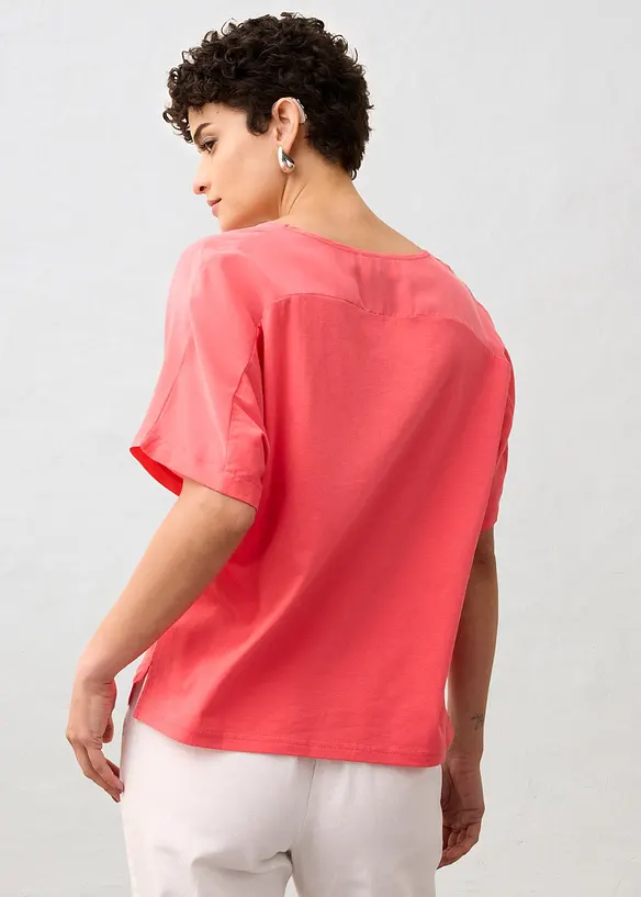 Shirt met zijde en geweven inzetstuk, bonprix