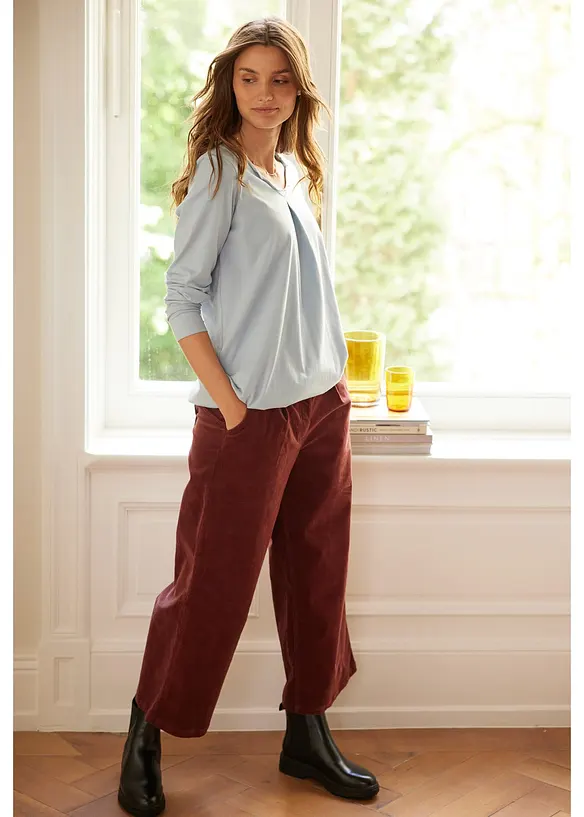 Wijde stretch corduroy culotte met high-waist comfortband, 7/8 lengte, bonprix