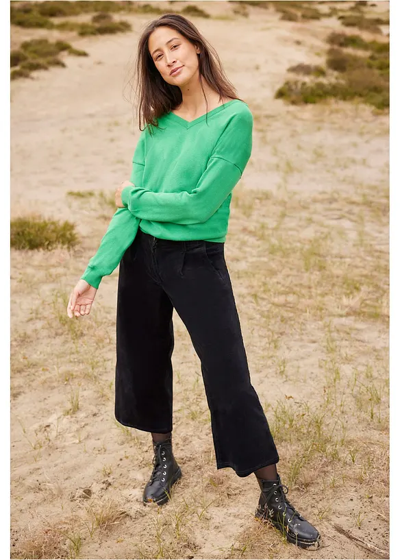 Wijde stretch corduroy culotte met high-waist comfortband, 7/8 lengte, bonprix