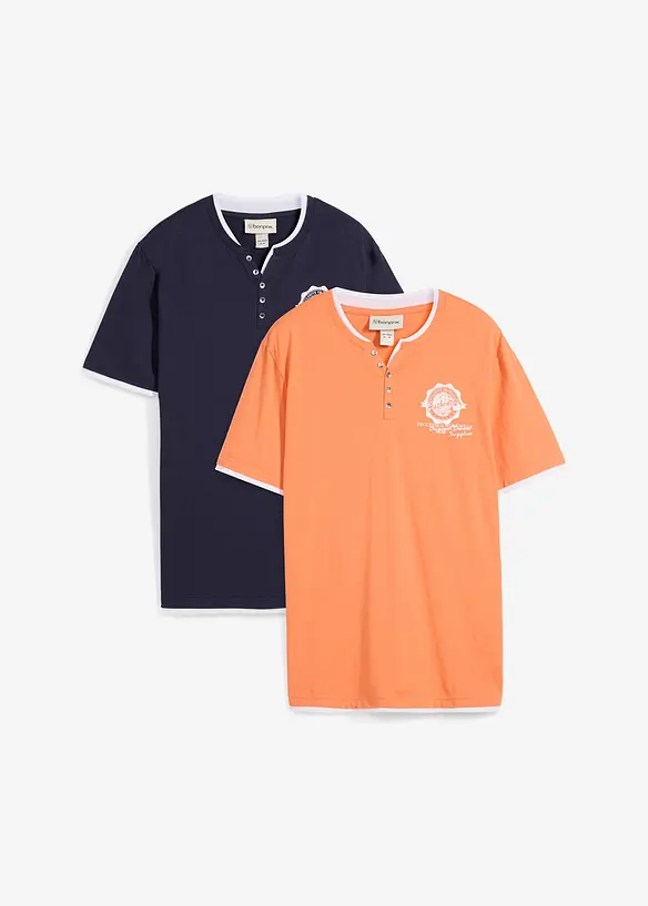 Henley shirt met korte mouwen (set van 2), van biologisch katoen, bonprix