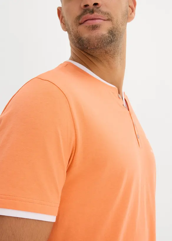 Henley shirt met korte mouwen (set van 2), van biologisch katoen, bonprix