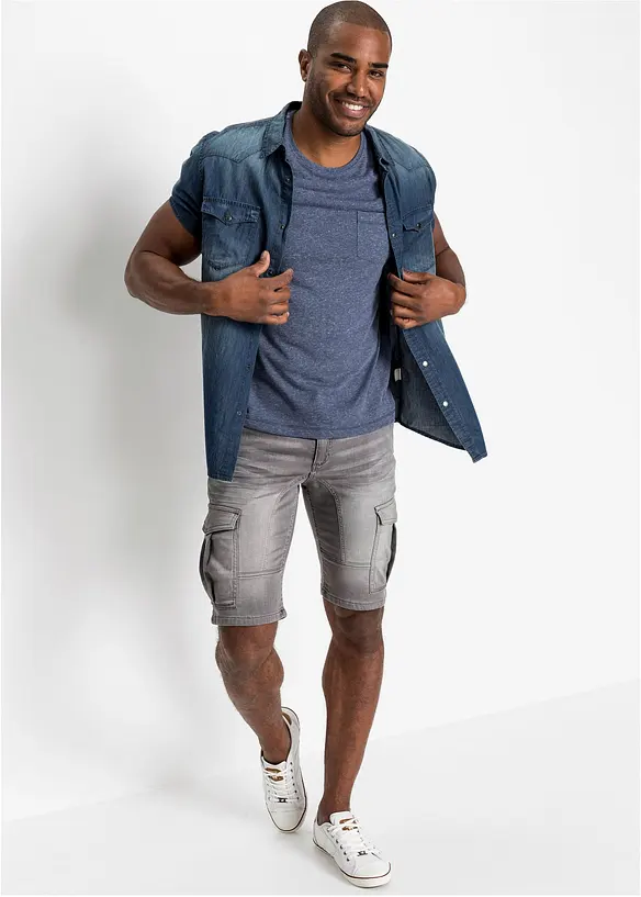 Spijkeroverhemd met korte mouw van biologisch katoen, slim fit, bonprix