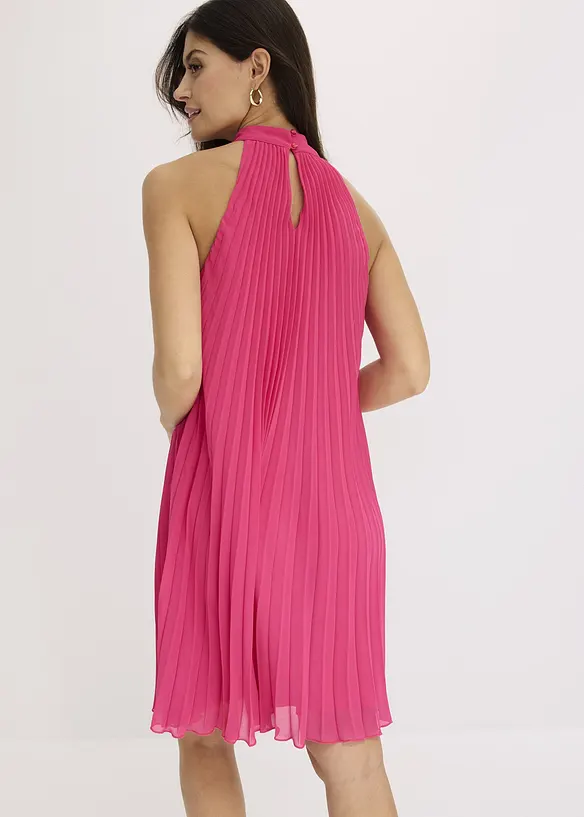 Jurk van fijn chiffon met plissé en bloemenapplicatie, bonprix