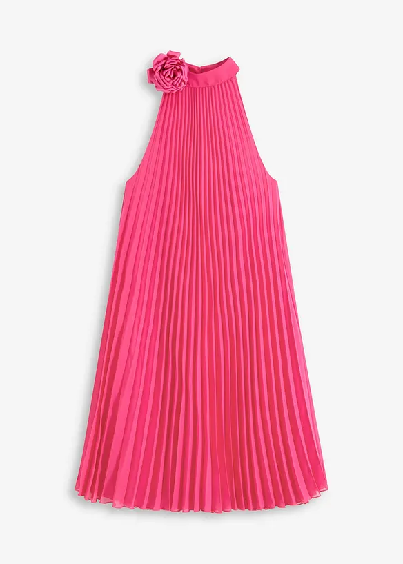 Jurk van fijn chiffon met plissé en bloemenapplicatie, bonprix