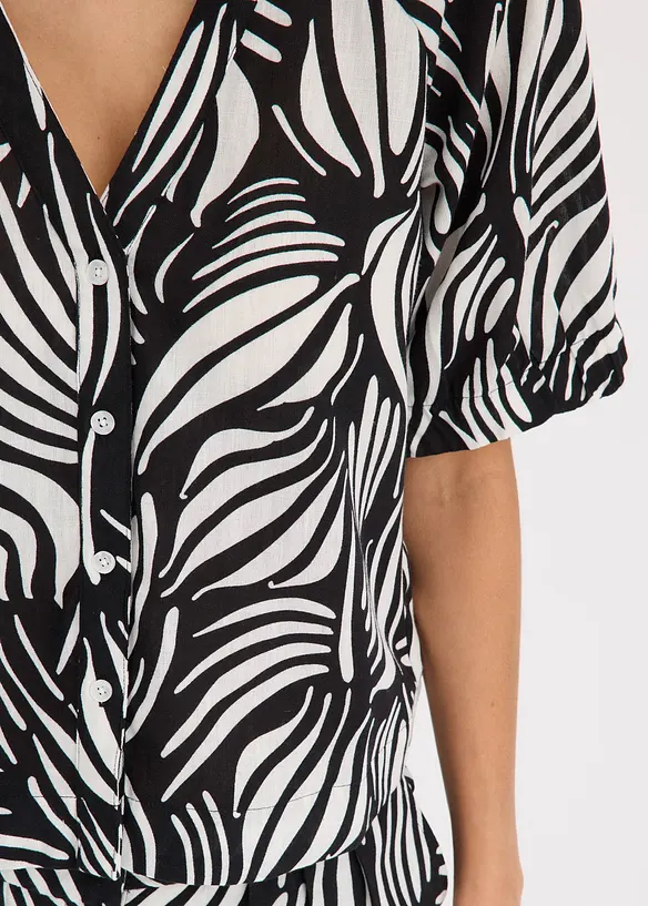 Blouse met korte mouwen in linnenlook, bonprix