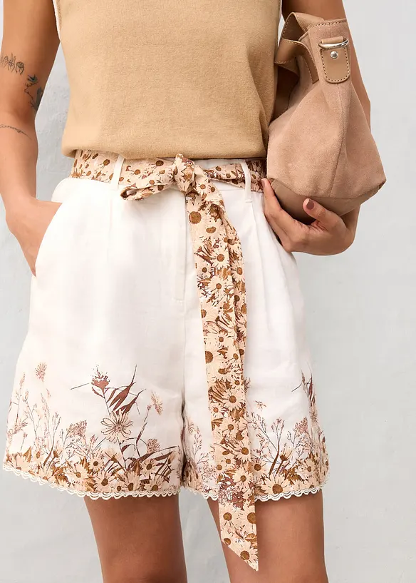 Short van linnen met een bloemenprint, bonprix