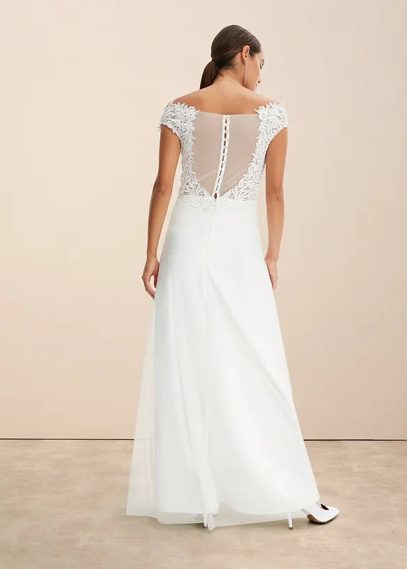 Trouwjurk met carmenhals en kant, bonprix