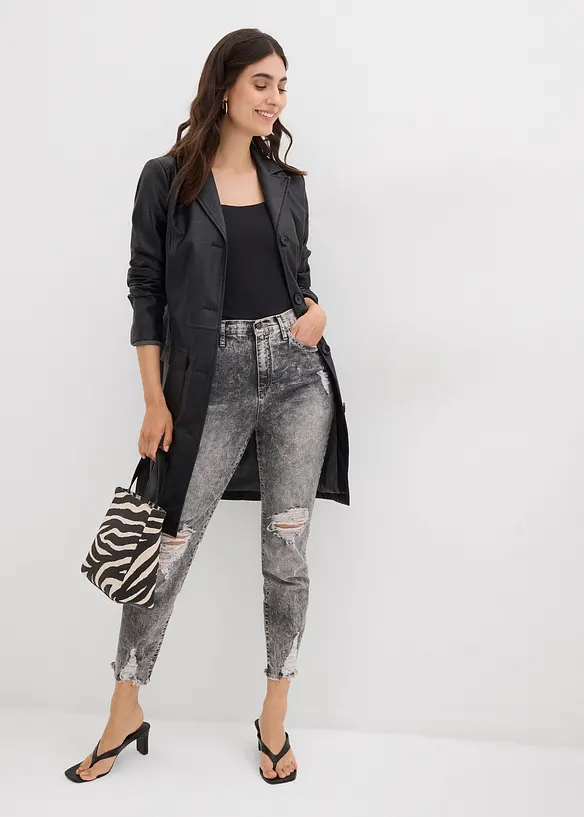 Mom jeans met destroyed effecten, high waist, bonprix