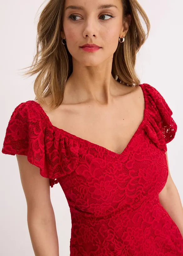 Jurk van kant met draperie bij de mouwen, bonprix
