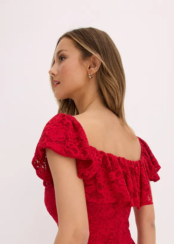 Jurk van kant met draperie bij de mouwen, bonprix