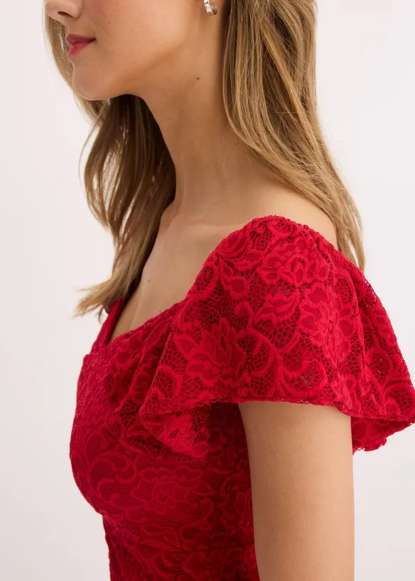 Jurk van kant met draperie bij de mouwen, bonprix