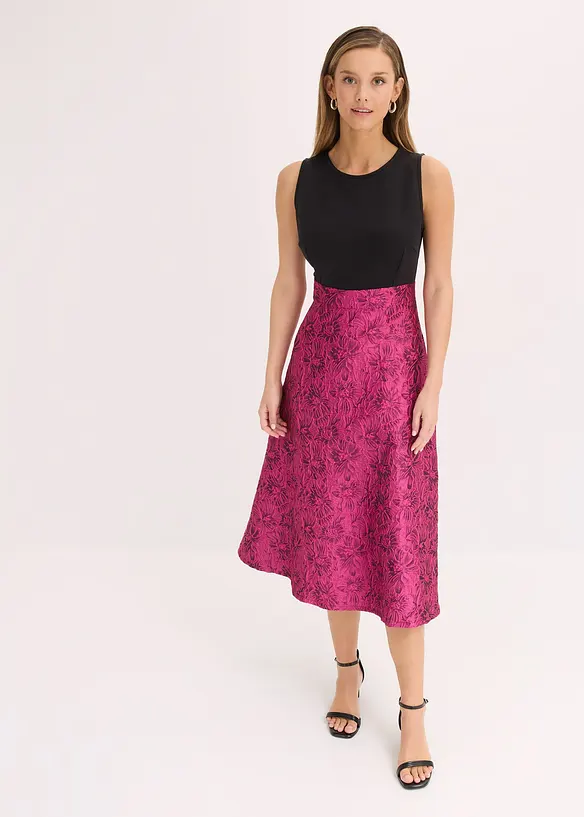 Midi jurk met rok van glanzend jacquard, bonprix