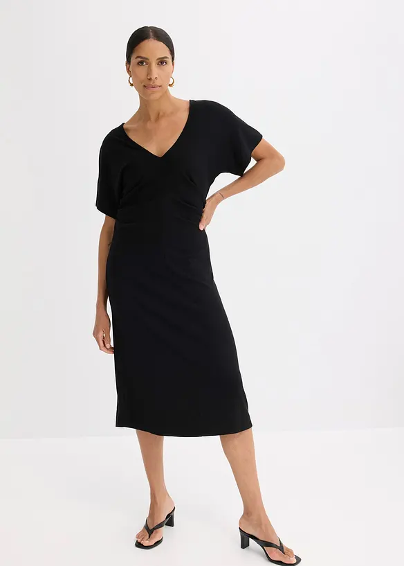 Geribde jersey jurk met zijsplitten, bonprix
