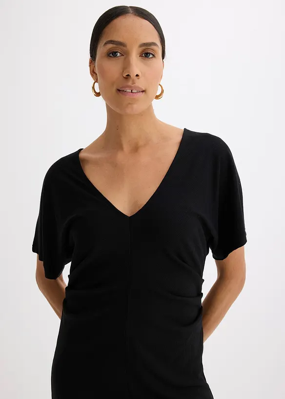 Geribde jersey jurk met zijsplitten, bonprix