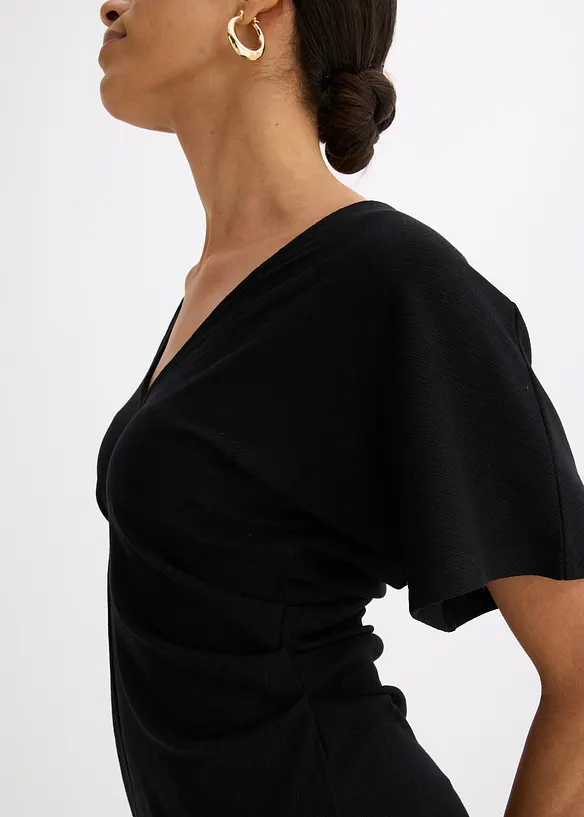 Geribde jersey jurk met zijsplitten, bonprix