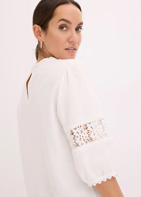 Blouse met korte mouwen en linnen, bonprix