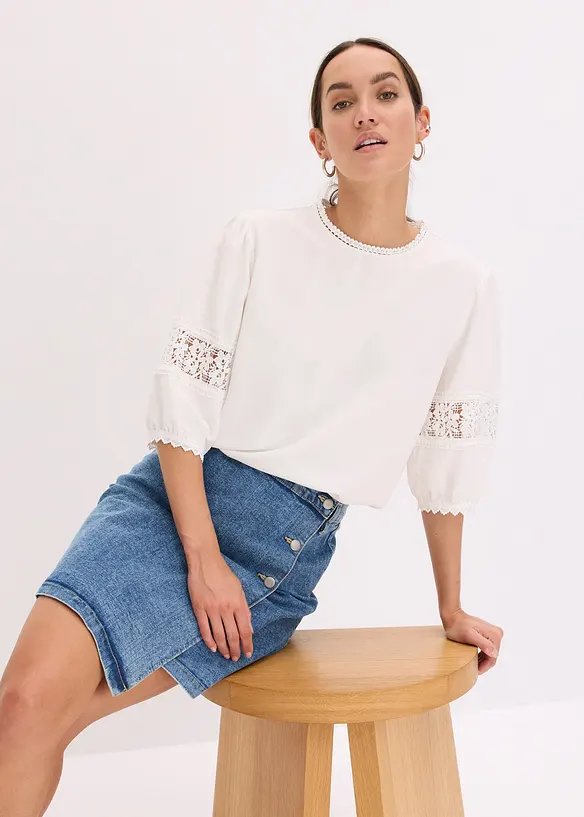 Blouse met korte mouwen en linnen, bonprix
