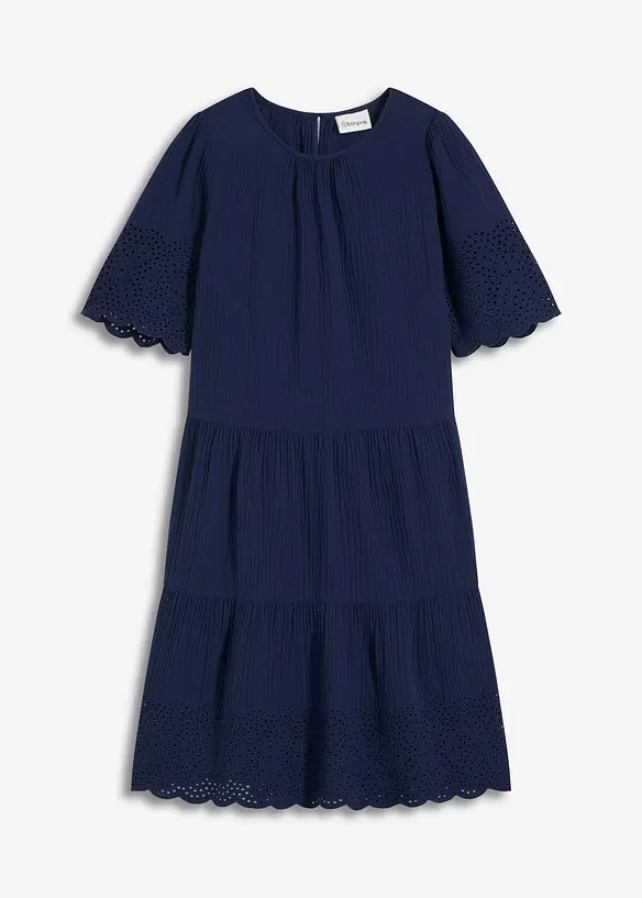 Mousseline jurk met broderie anglaise, bonprix