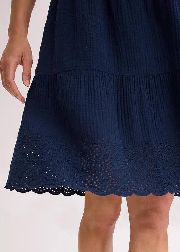 Mousseline jurk met broderie anglaise, bonprix