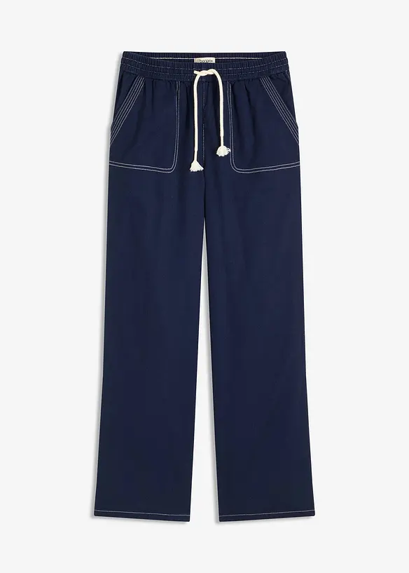 Lichte twill broek met een koord en naden in een contrastkleur, bonprix