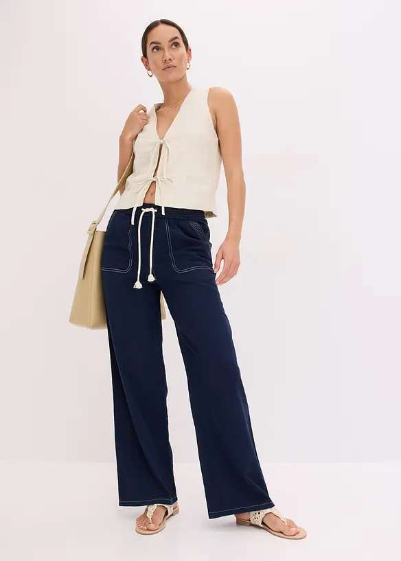 Lichte twill broek met een koord en naden in een contrastkleur, bonprix
