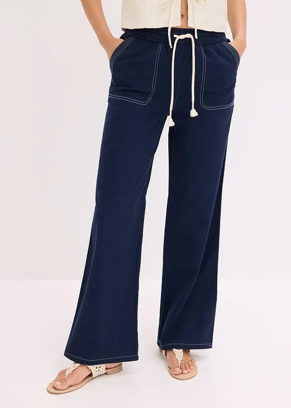 Lichte twill broek met een koord en naden in een contrastkleur, bonprix