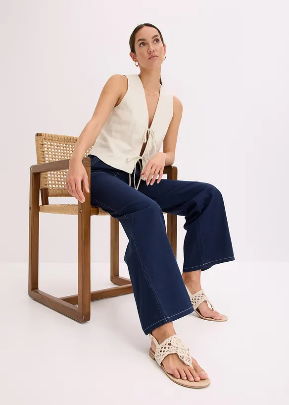 Lichte twill broek met een koord en naden in een contrastkleur, bonprix