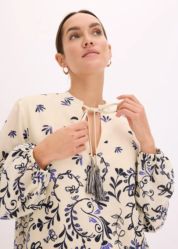 Korte boho jurk in linnenlook, bonprix