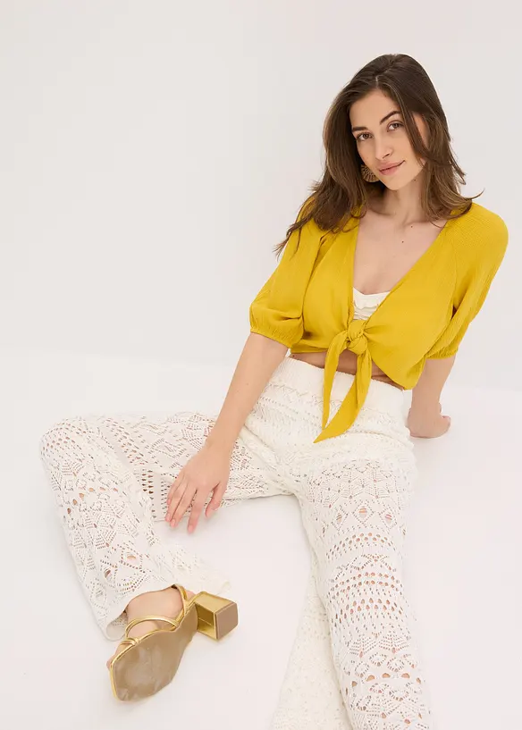 Slip-on broek met met gebreid ajour-patroon, bonprix