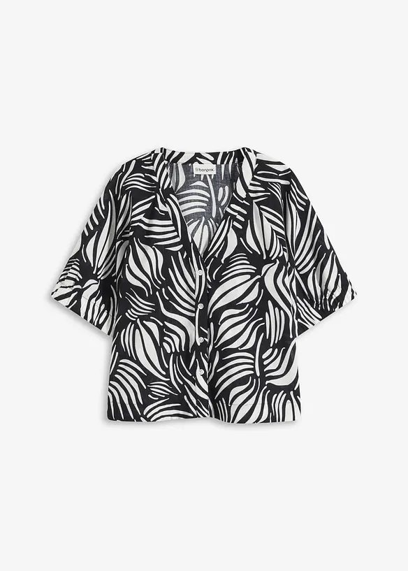 Blouse met korte mouwen in linnenlook, bonprix