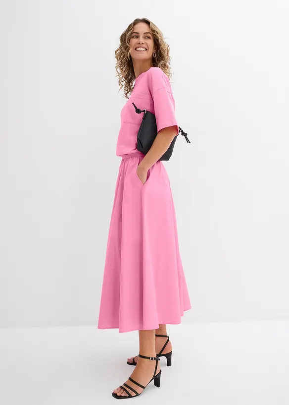 Midi rok in een elastische katoenmix, bonprix