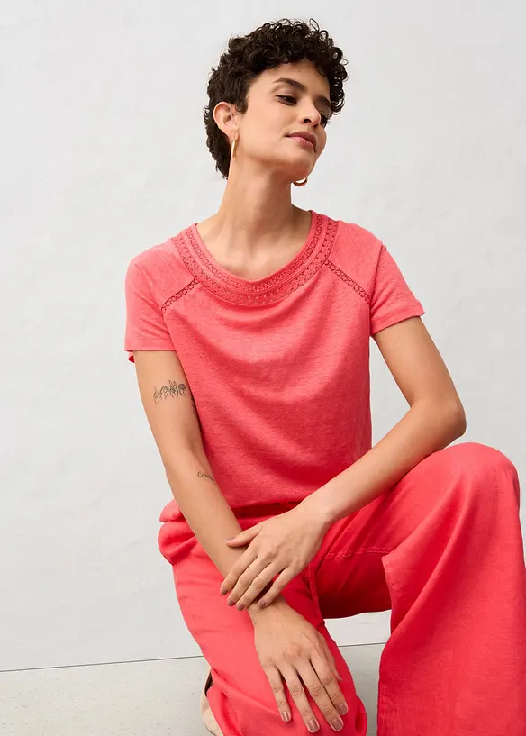 Shirt van puur linnen met kant, bonprix