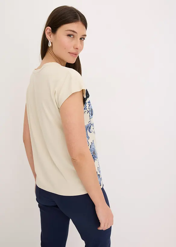 Shirt met een rand van kant en een paisley motief, bonprix