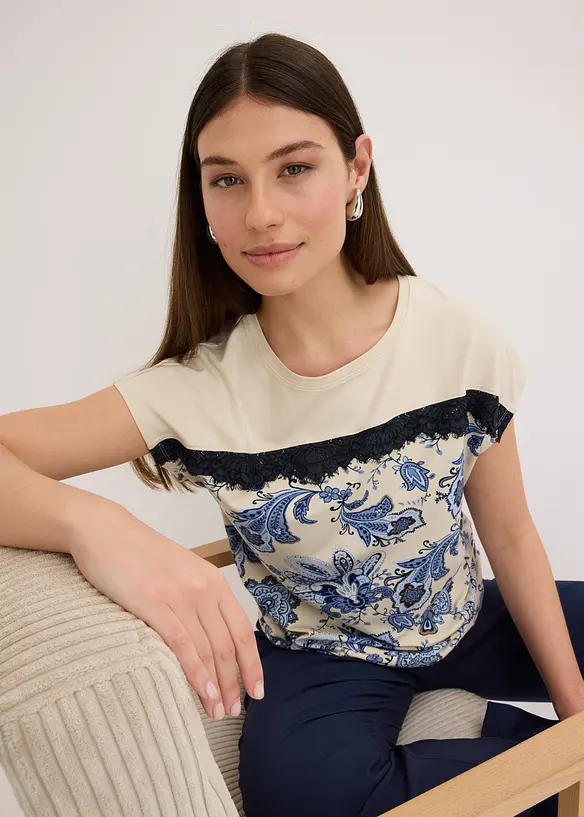 Shirt met een rand van kant en een paisley motief, bonprix