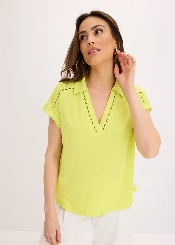 Poloshirt van viscose met kanten inzetstuk, bonprix