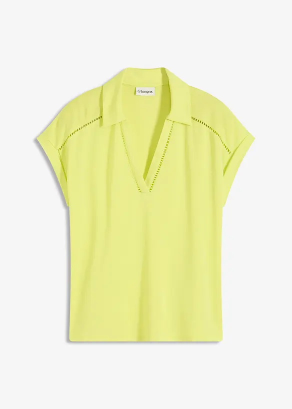 Poloshirt van viscose met kanten inzetstuk, bonprix