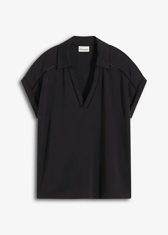 Poloshirt van viscose met kanten inzetstuk, bonprix