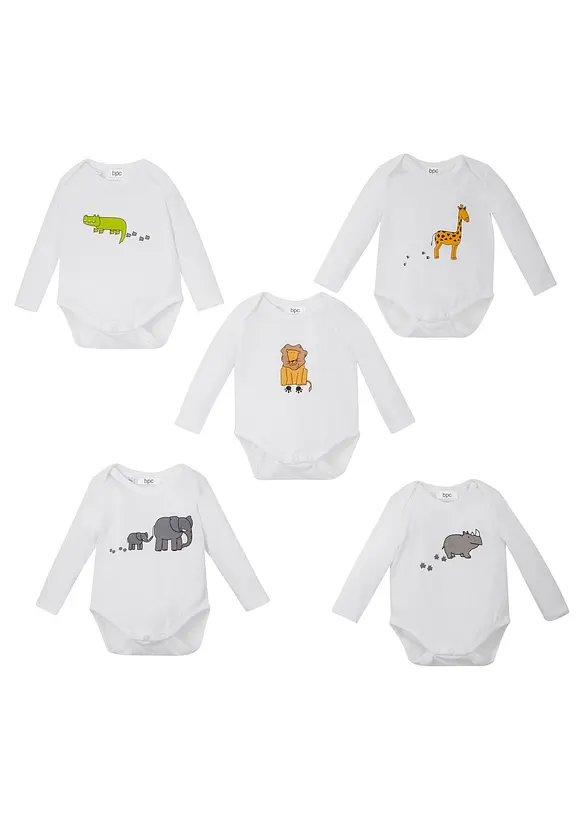 Baby rompertje met lange mouwen (set van 5) van biologisch katoen, bonprix