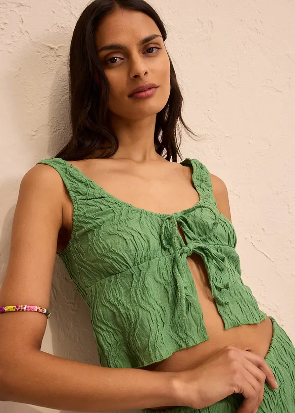 Top met veterdetail in gestructureerde look, bonprix