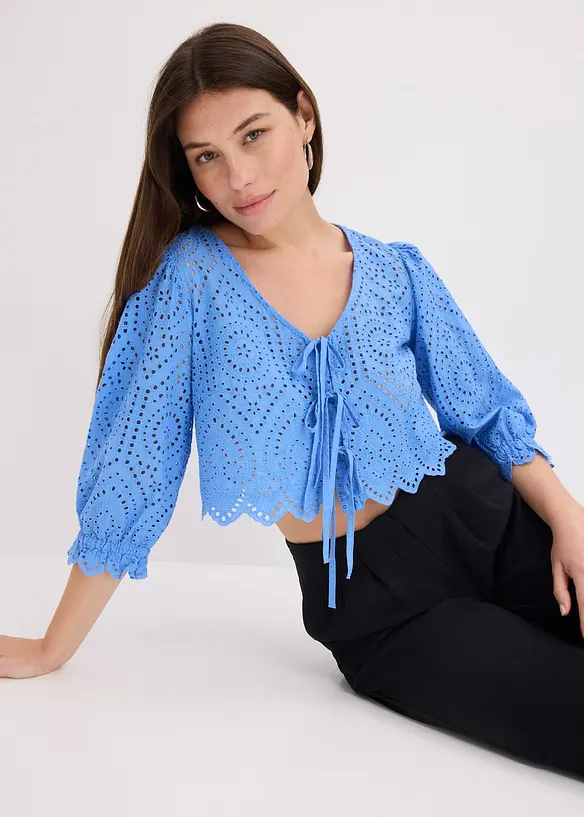 Blouse met broderi anglaise en pofmouwen, bonprix