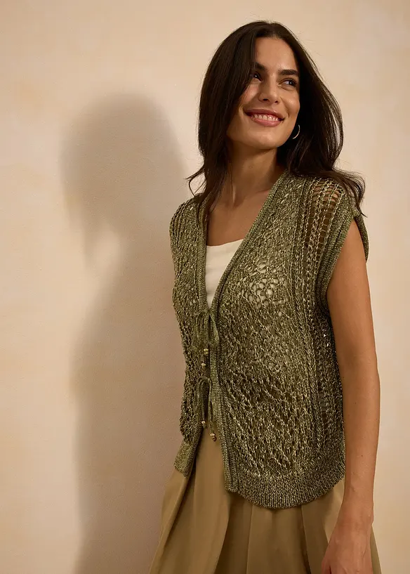 Ajour gebreid vest met viscose, bonprix