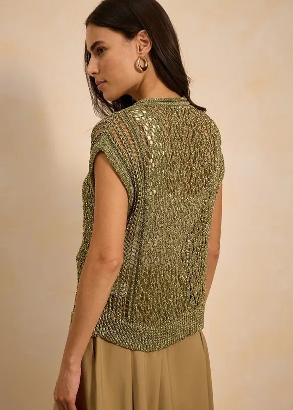 Ajour gebreid vest met viscose, bonprix