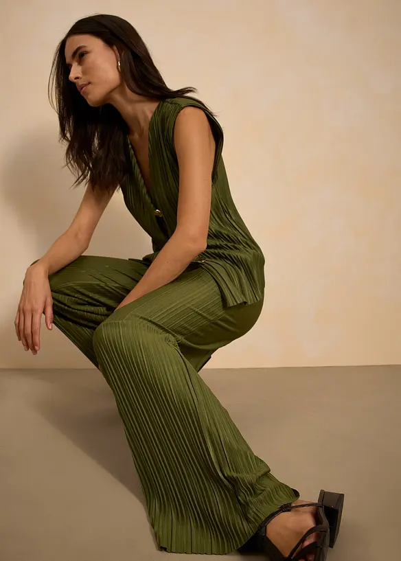 Jersey broek met plissé, bonprix