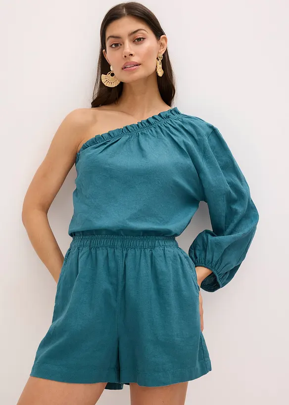 One-schouder blouse met linnen, bonprix