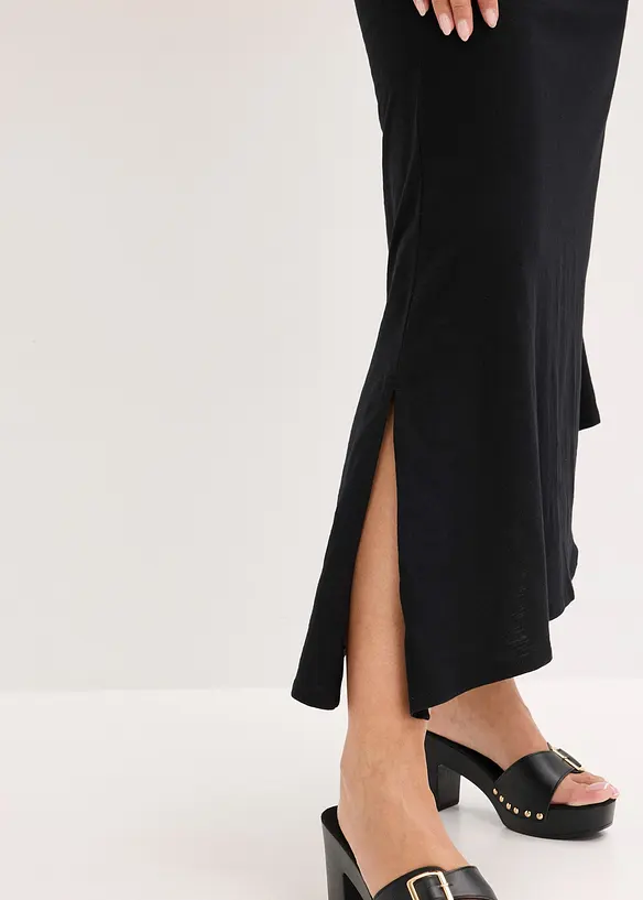 Jersey jurk met asymmetrische zoom en knoopdetail op de schouder, bonprix