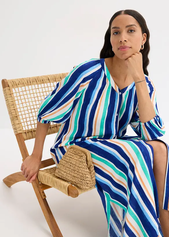 Gestreepte kaftan jurk van gestructureerde viscose, bonprix