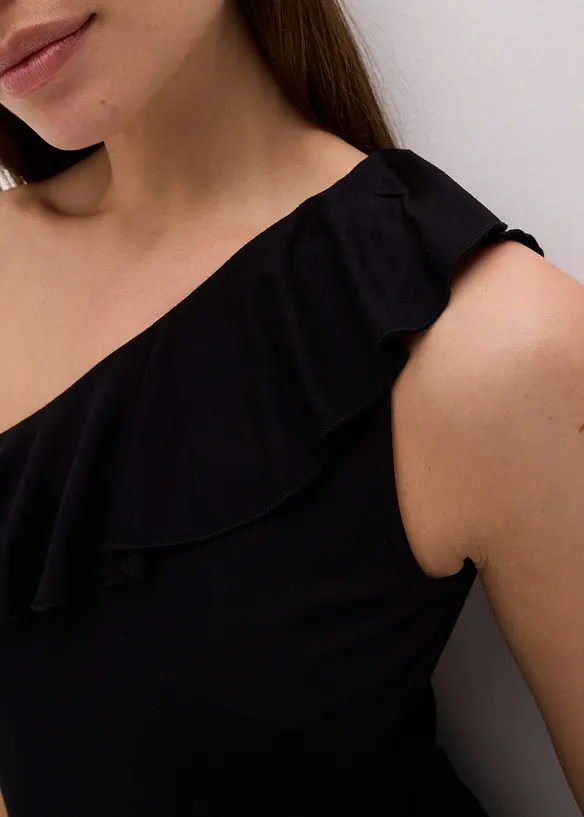 One shoulder top met volant in een zachte viscosemix, bonprix